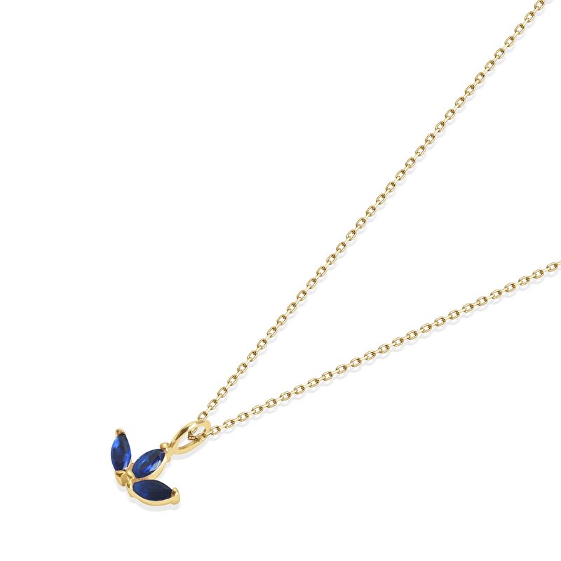 14 Ayar Sarı Altın Mavi Taşlı Lotus Kolye