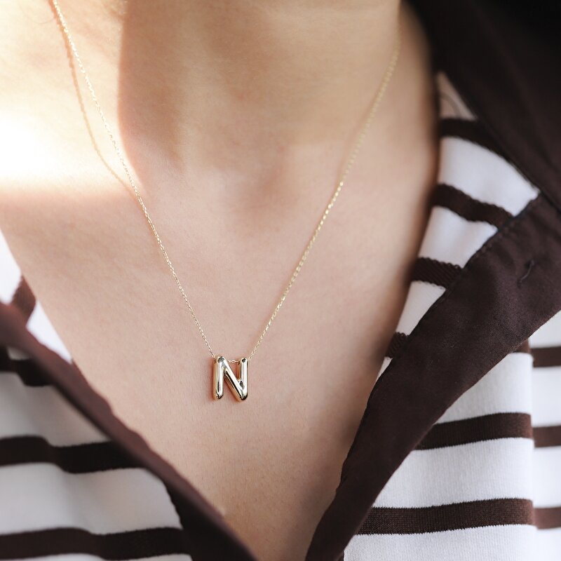 14 Ayar N Harf Bubble Kolye