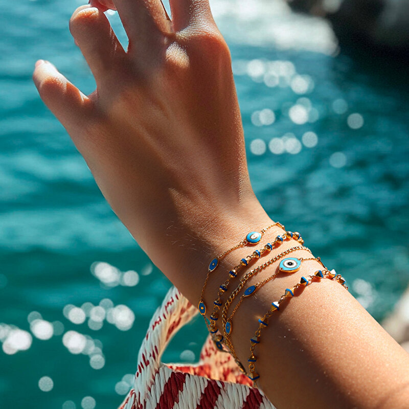 14 Ayar Sarı Altın Nazar Boncuklu Bileklik