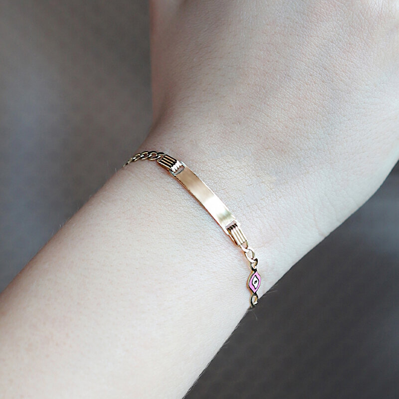 14 Ayar Sarı Altın Nazar Boncuklu Künye Bileklik