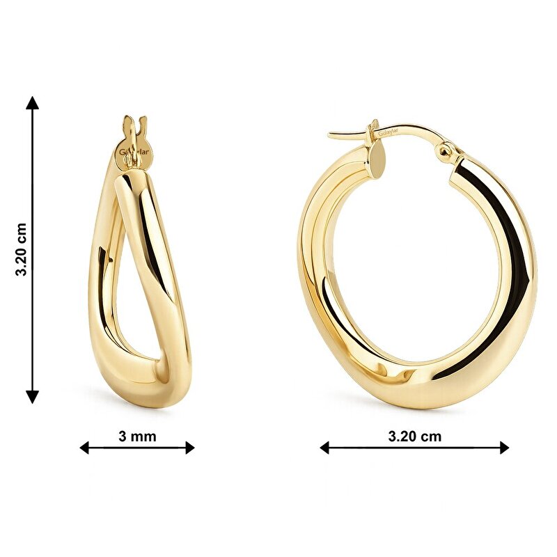 14 Ayar Sarı Altın Oval Halka Küpe