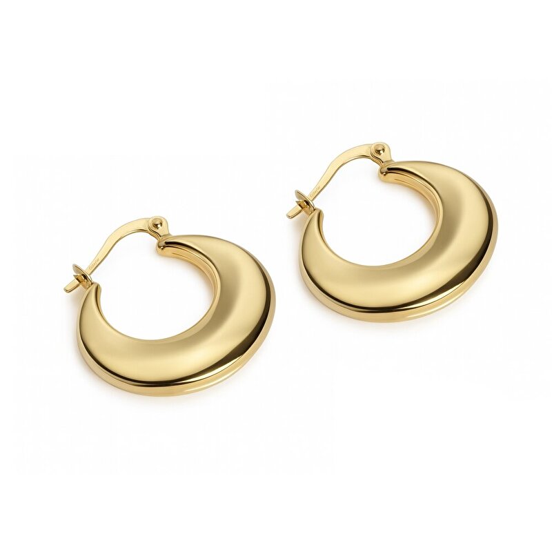14 Ayar Sarı Altın Oval Halka Küpe