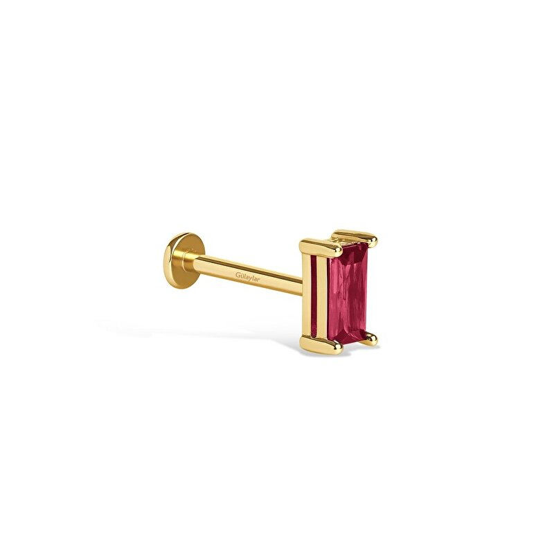 14 Ayar Sarı Altın Pembe Taşlı Baget Piercing