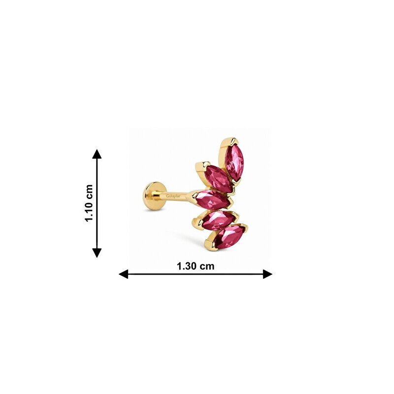 14 Ayar Sarı Altın Pembe Taşlı Tragus Piercing