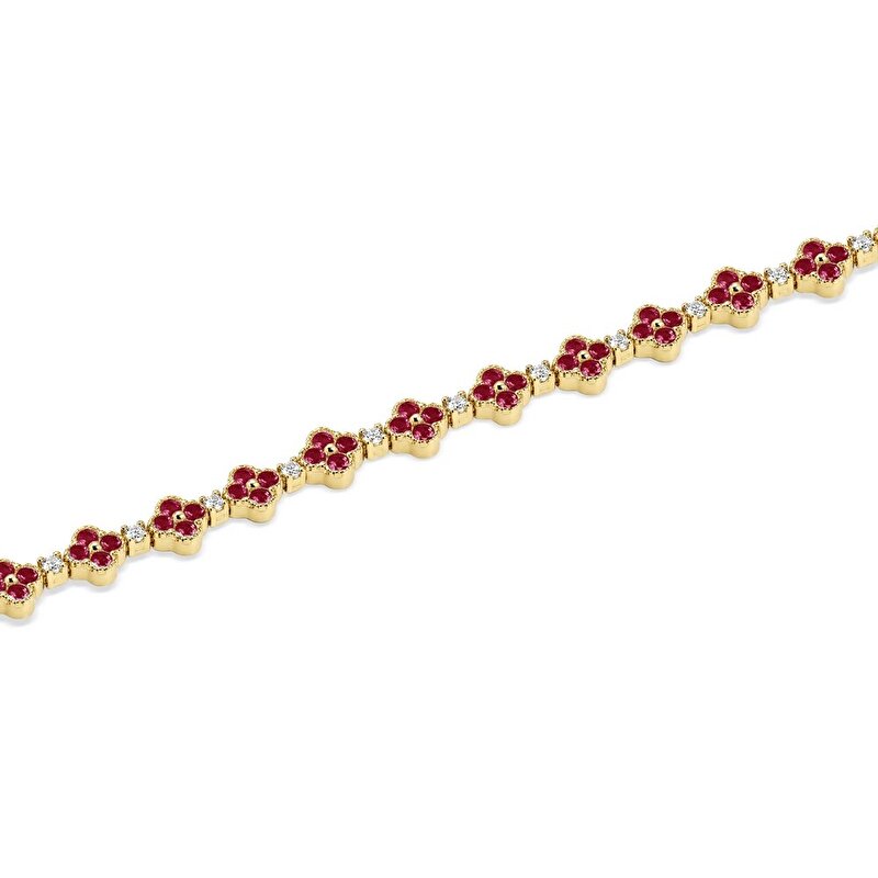 14 Ayar Sarı Altın Pembe Taşlı Yonca Bileklik
