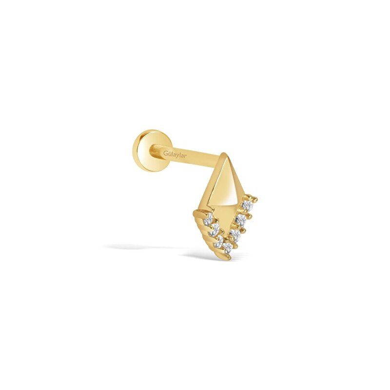 14 Ayar Sarı Altın Prizma Tragus Piercing