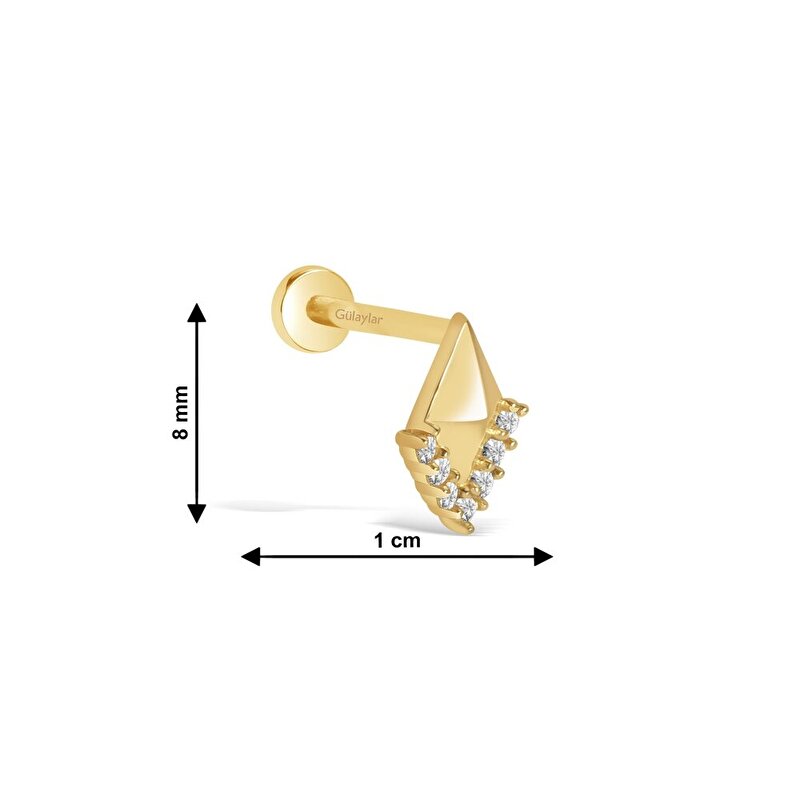 14 Ayar Sarı Altın Prizma Tragus Piercing