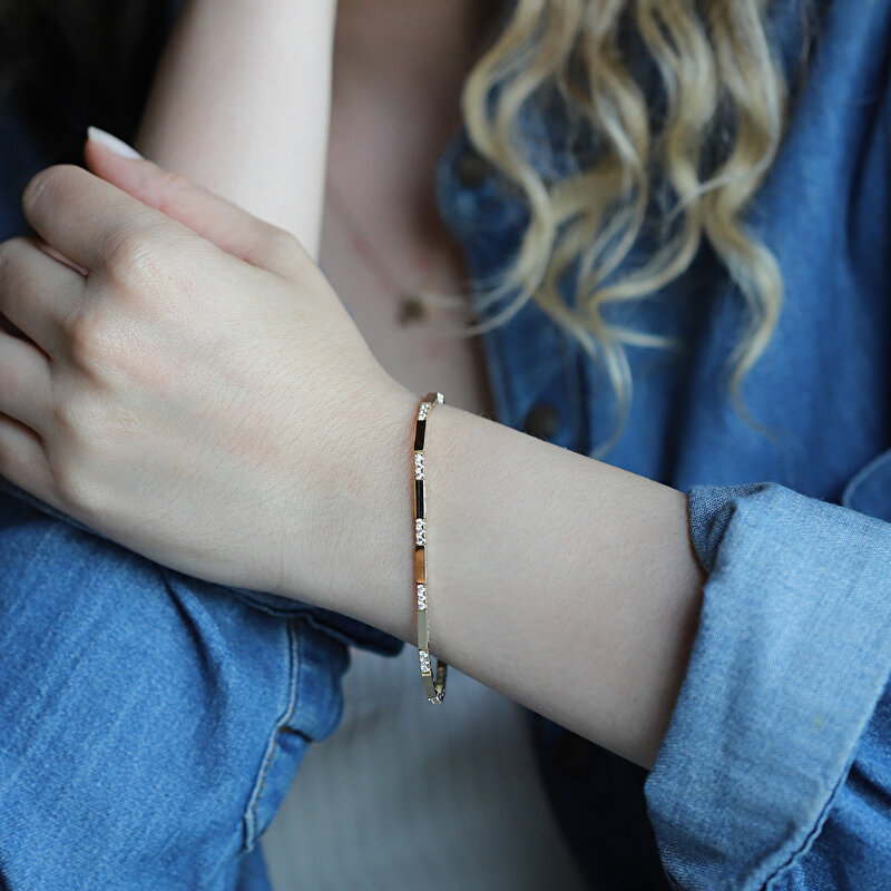 14 Ayar Sarı Altın Taşlı Bileklik