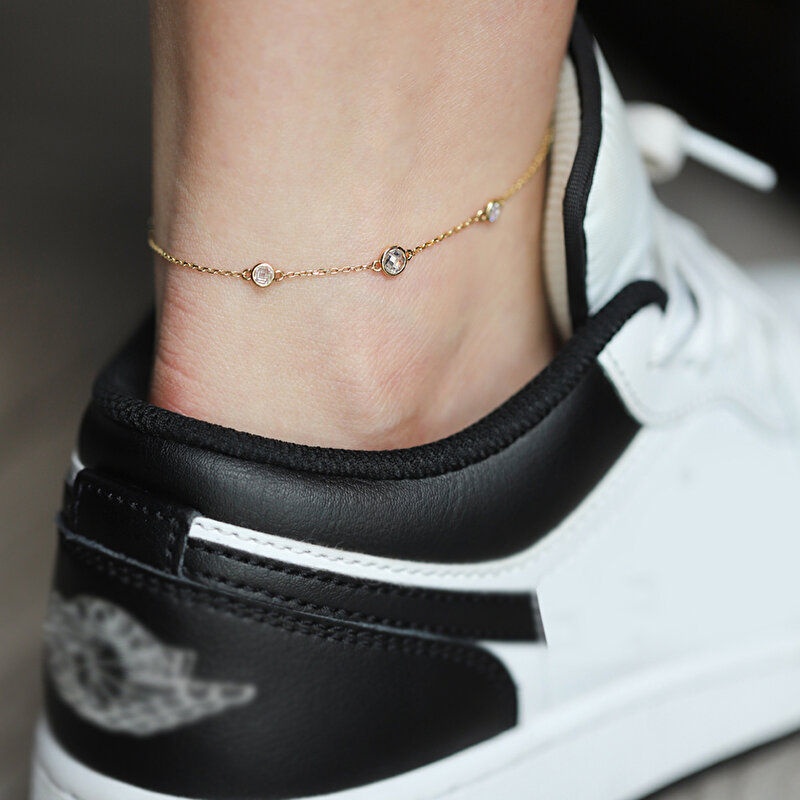 14 Ayar Sarı Altın Renkli Taşlı Halhal