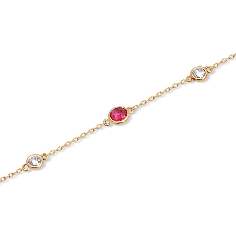 14 Ayar Sarı Altın Kırmızı Taşlı Halhal