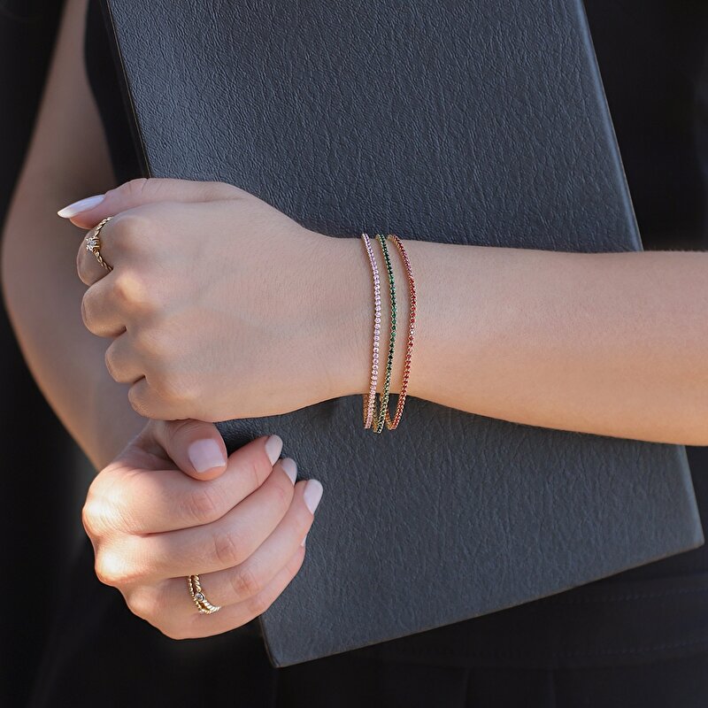 14 Ayar Sarı Altın Yeşil Taşlı Su Yolu Bileklik