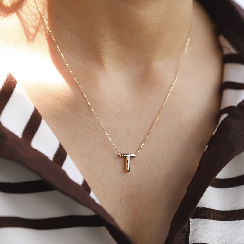 14 Ayar T Harf Bubble Kolye