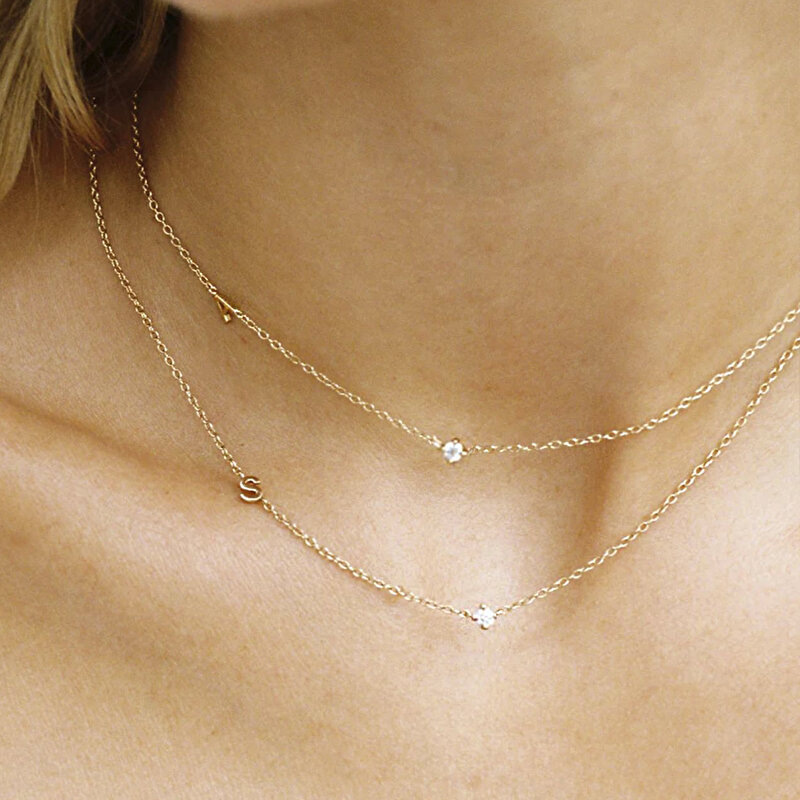 14 Ayar Sarı Altın Taşlı Harf Kolye