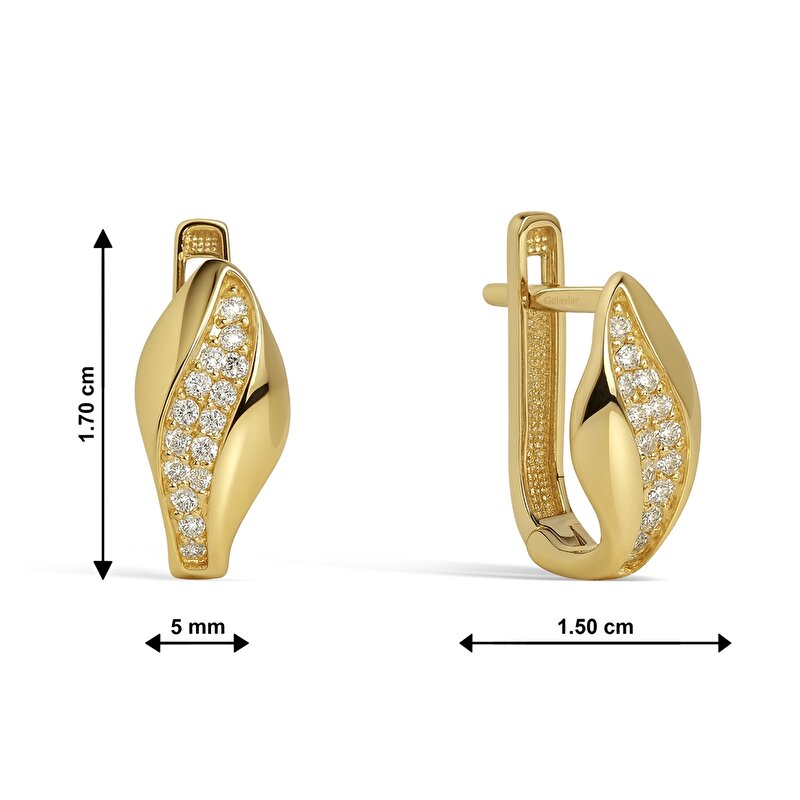 14 Ayar Sarı Altın Taşlı J Küpe