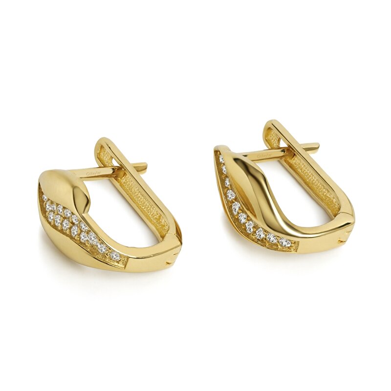 14 Ayar Sarı Altın Taşlı J Küpe