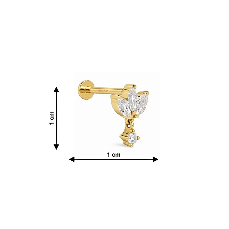 14 Ayar Sarı Altın Taşlı Piercing