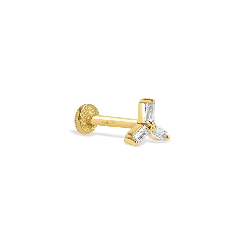 14 Ayar Sarı Altın Taşlı Tragus Piercing