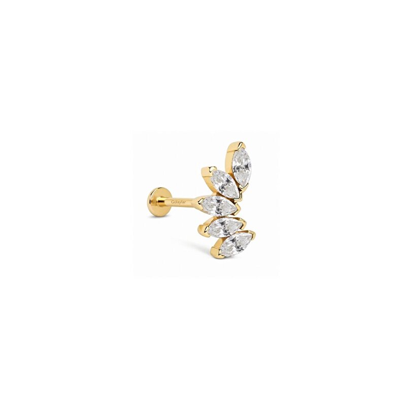 14 Ayar Sarı Altın Taşlı Tragus Piercing