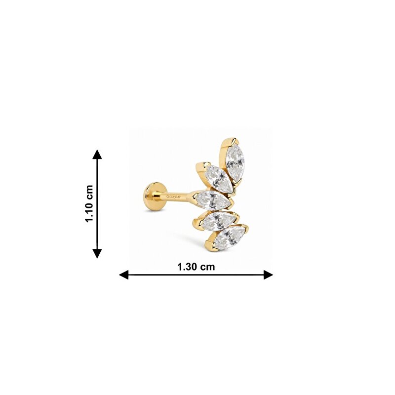 14 Ayar Sarı Altın Taşlı Tragus Piercing