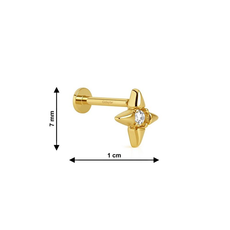 14 Ayar Sarı Altın Taşlı Tragus Piercing