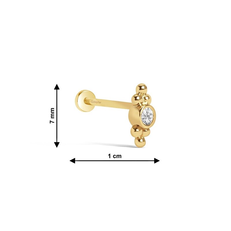 14 Ayar Sarı Altın Taşlı Tragus Piercing