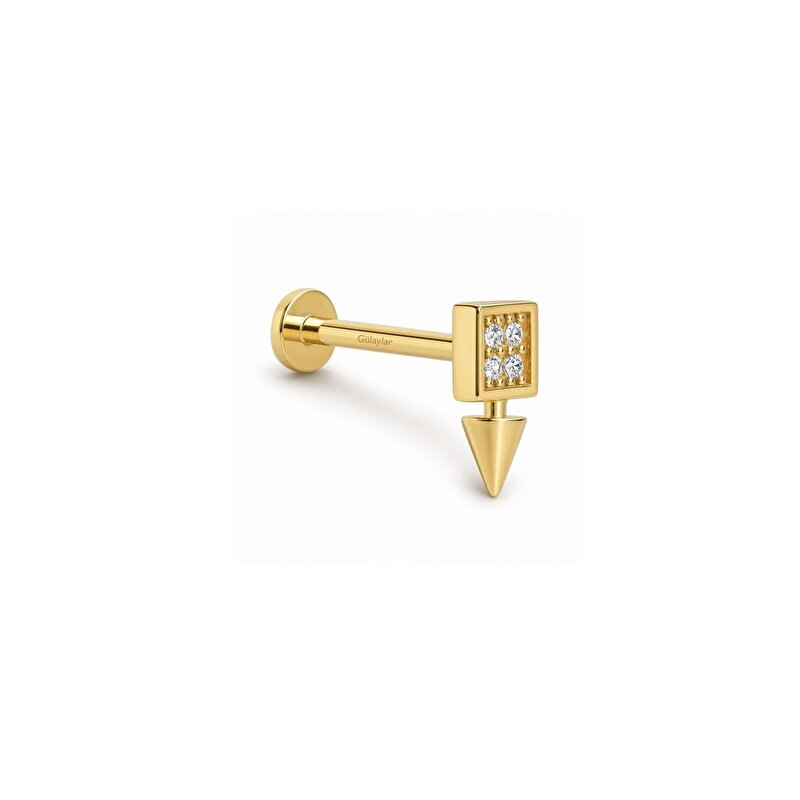 14 Ayar Sarı Altın Taşlı Tragus Piercing