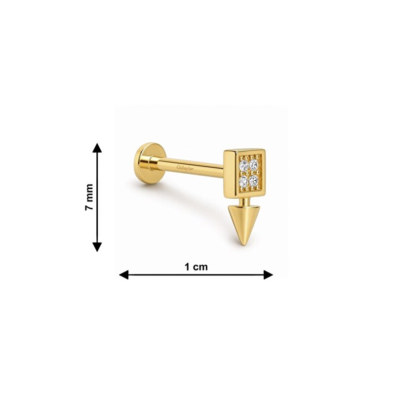 14 Ayar Sarı Altın Taşlı Tragus Piercing