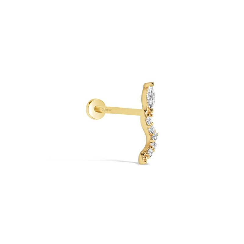 14 Ayar Sarı Altın Taşlı Yılan Tragus Piercing