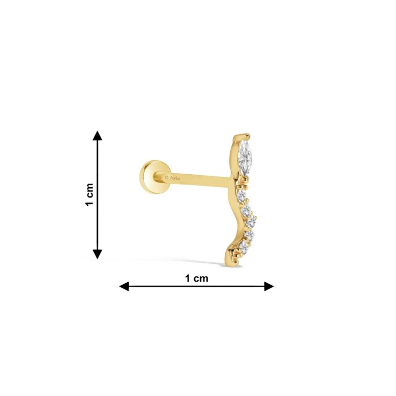 14 Ayar Sarı Altın Taşlı Yılan Tragus Piercing