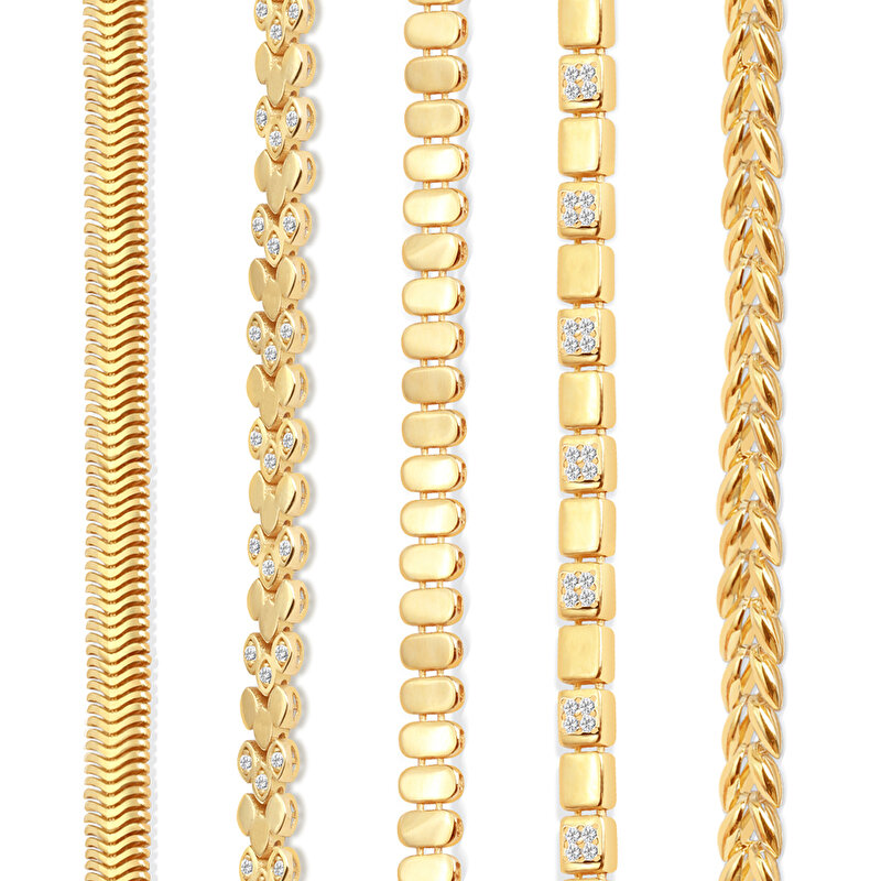 14 Ayar Sarı Altın Taşlı Zincir Bileklik