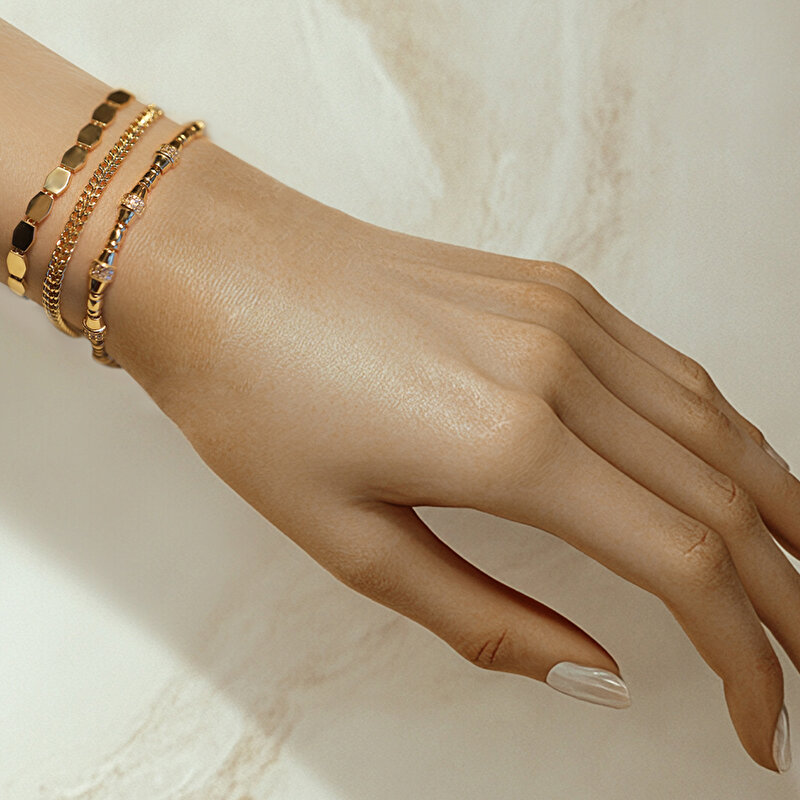 14 Ayar Sarı Altın Taşlı Zincir Bileklik