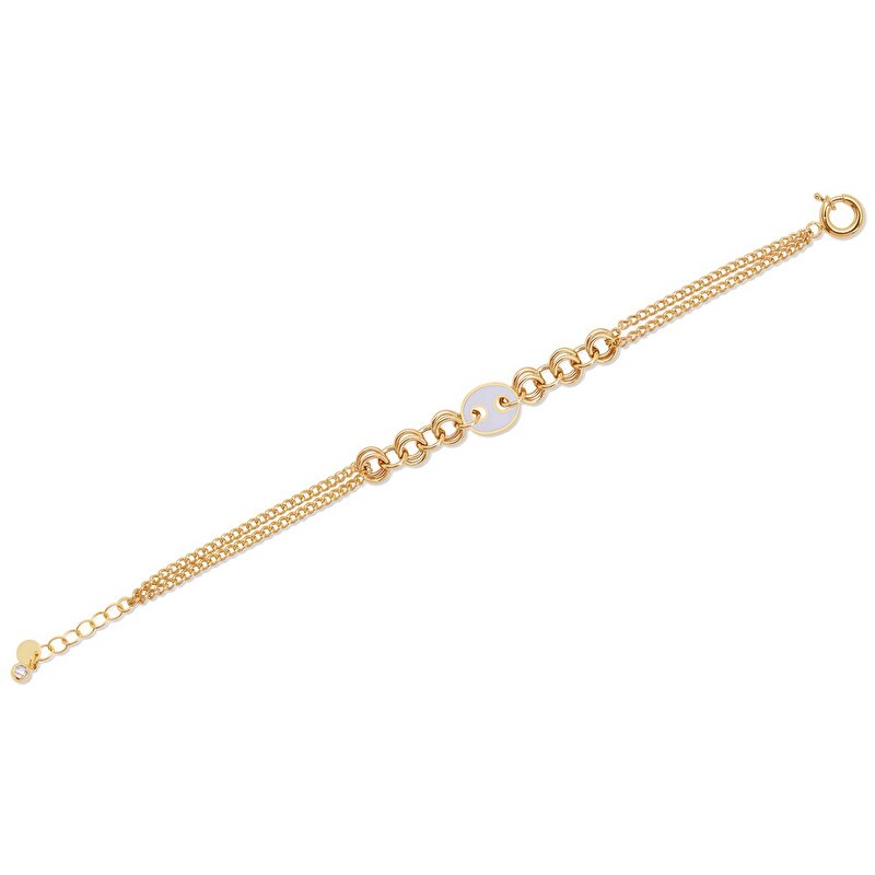 14 Ayar Sarı Altın Beyaz Mineli Zincir Bileklik