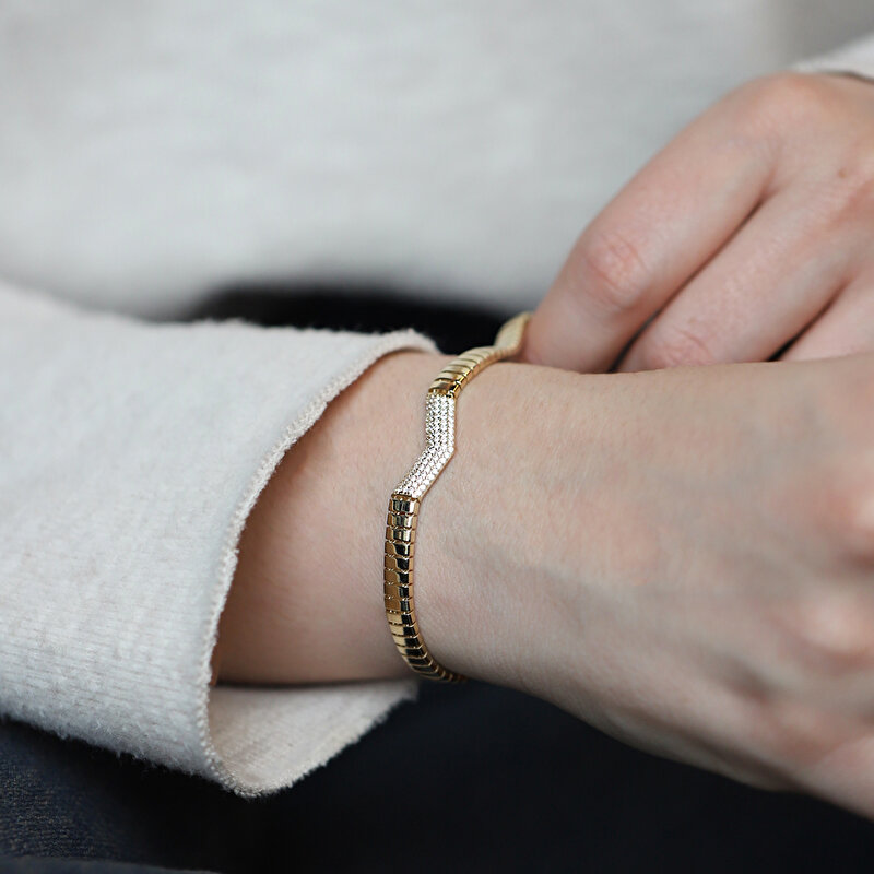 14 Ayar Sarı Altın Taşlı Bileklik