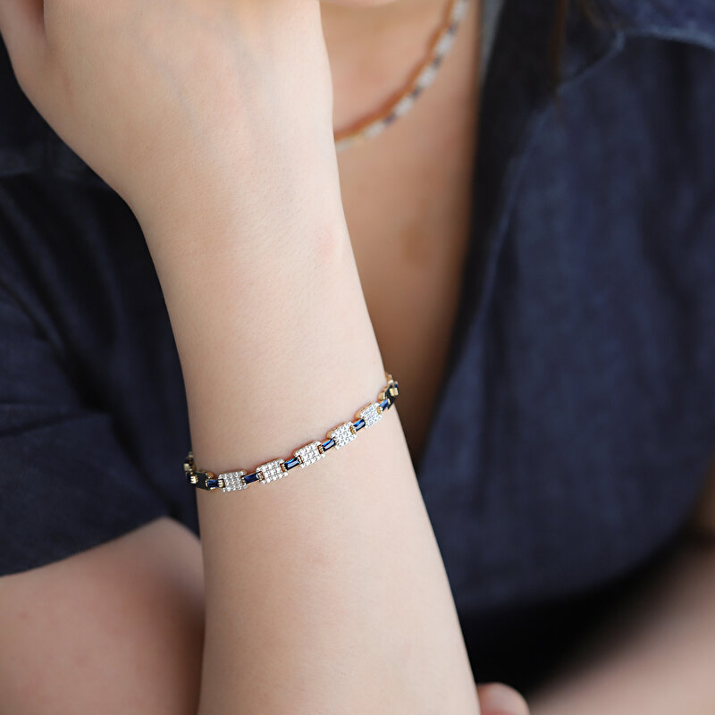 14 Ayar Sarı Altın Mavi Taşlı Bileklik