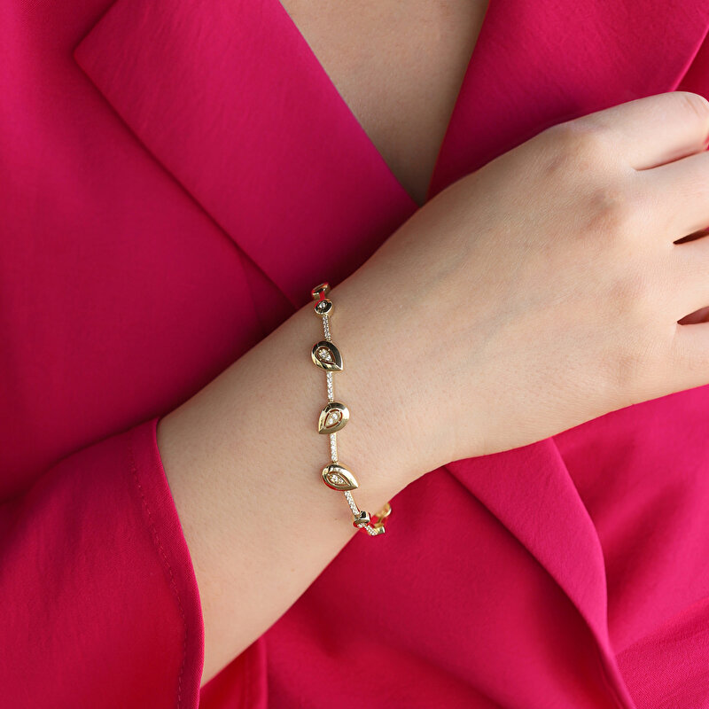 14 Ayar Sarı Altın Damla Taşlı Bileklik