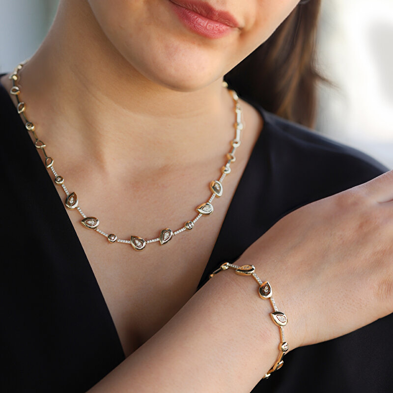 14 Ayar Sarı Altın Damla Taşlı Bileklik