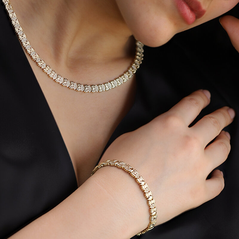 14 Ayar Sarı Altın Taşlı Bileklik