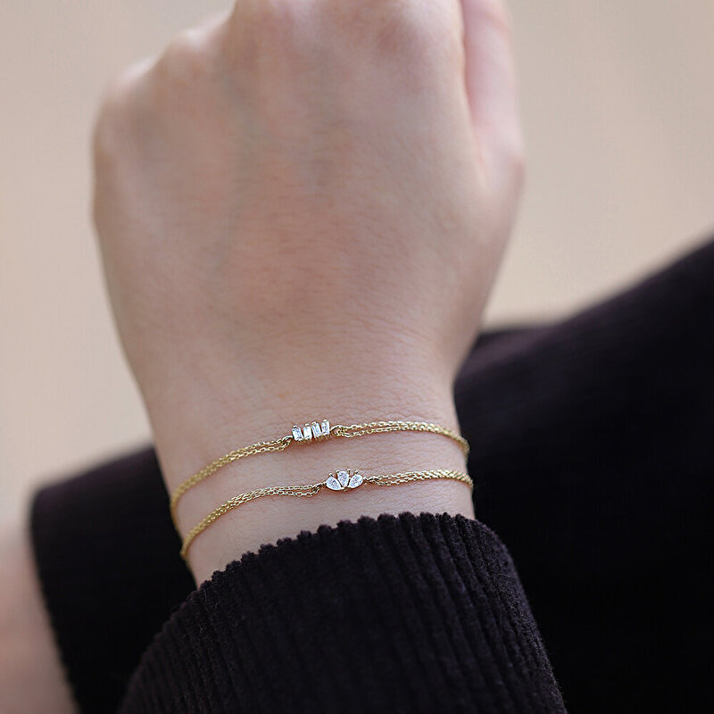 14 Ayar Sarı Altın Baget Taşlı Minimal Bileklik