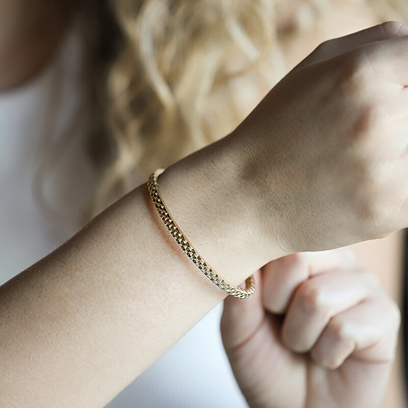 14 Ayar Sarı Altın Kelepçe Bilezik