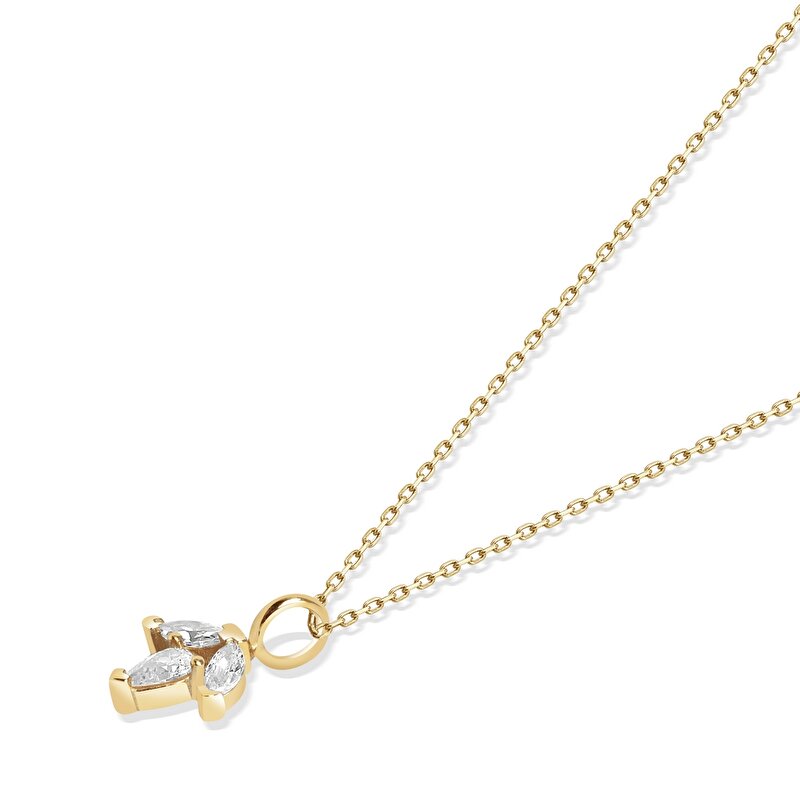 14 Ayar Sarı Altın Taşlı Lotus Kolye