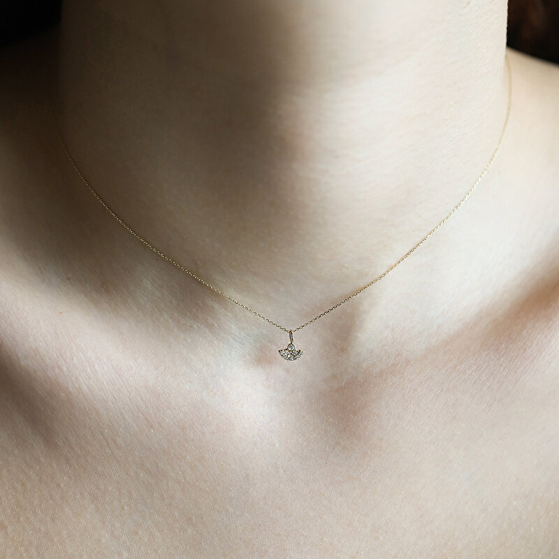 14 Ayar Sarı Altın Minimal Taşlı Kolye