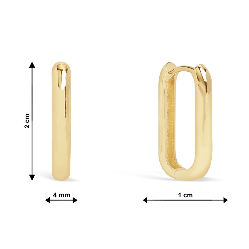 14 Ayar Sarı Altın Dikdörtgen Halka Küpe