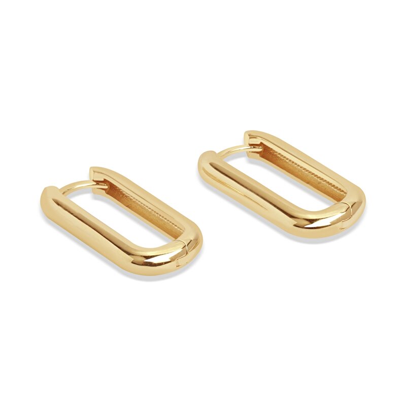 14 Ayar Sarı Altın Dikdörtgen Halka Küpe