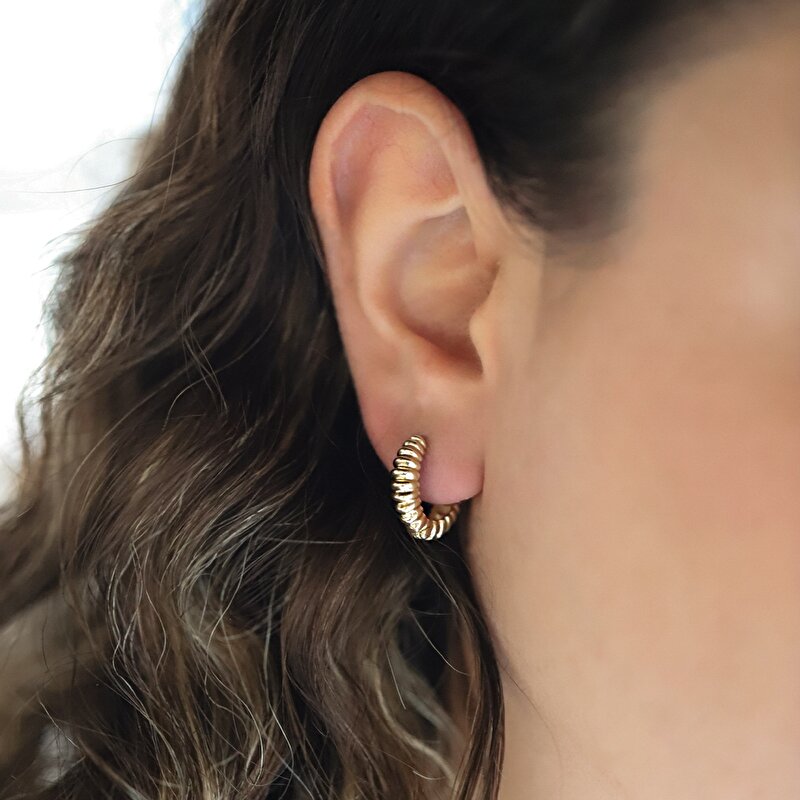 14 Ayar Sarı Altın Burgu Halka Küpe