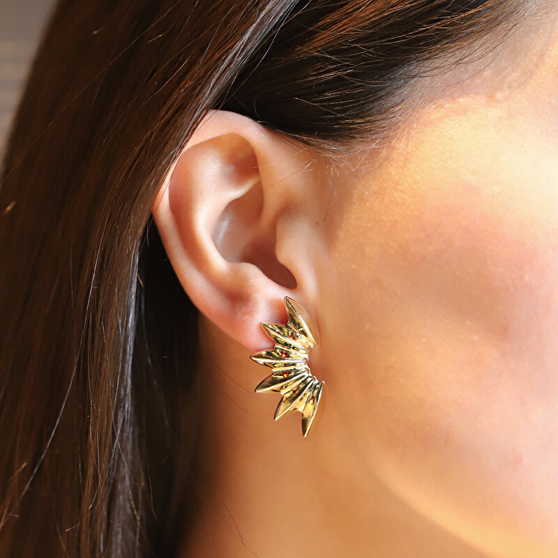 14 Ayar Sarı Altın Güneş Küpe