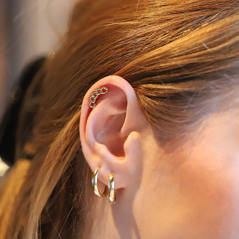 14 Ayar Sarı Altın Zincir Tragus Piercing