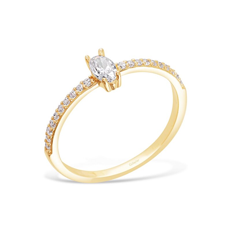 14 Ayar Sarı Altın Taşlı Minimal Yüzük