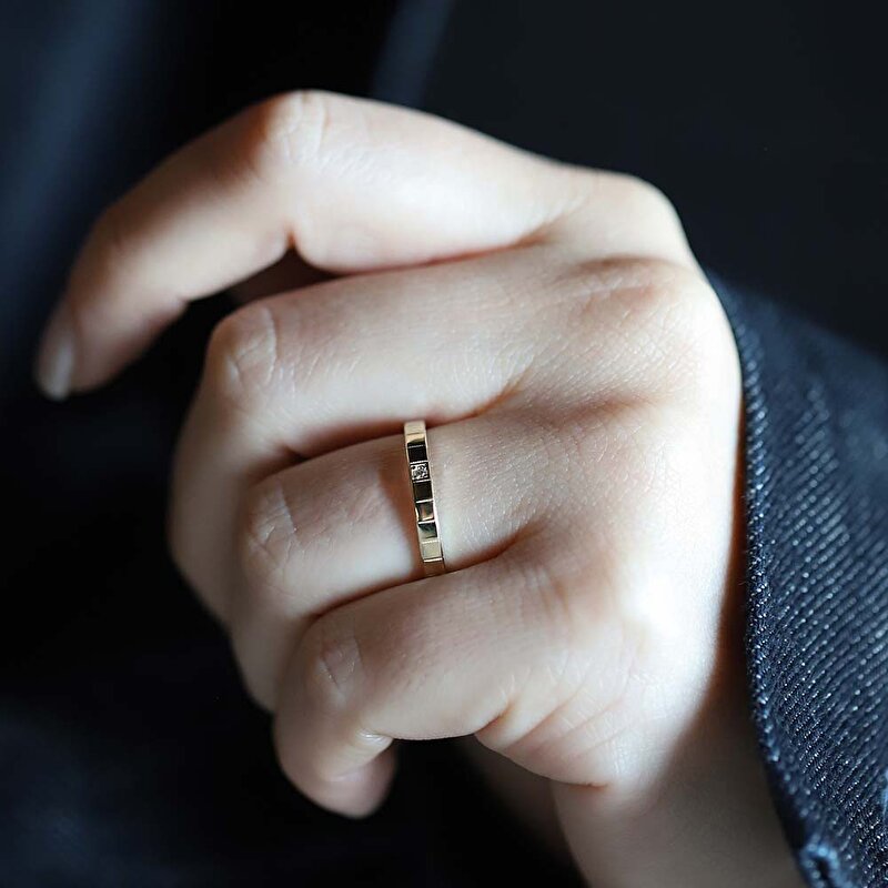 14 Ayar Sarı Altın Taşlı Alyans Yüzük