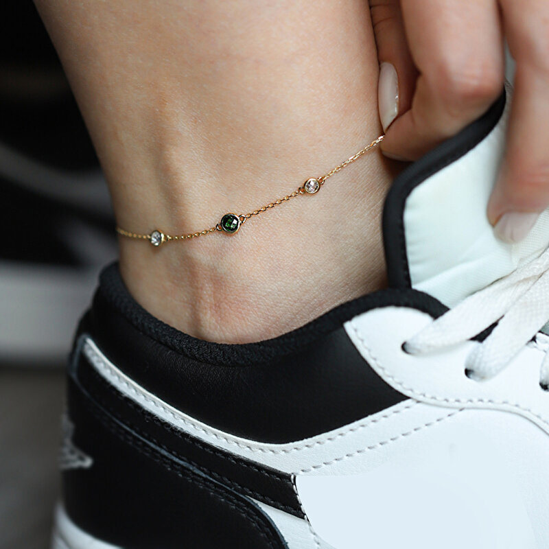 14 Ayar Sarı Altın Yeşil Taşlı Halhal