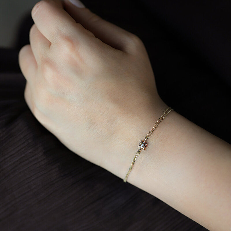 14 Ayar Sarı Altın Kutup Yıldızı Minimal Bileklik